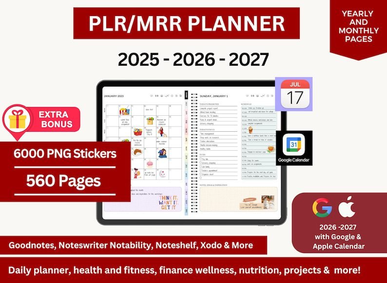 MRR/PLR - Ultimate Done-For-You Master Resell Rights Digital Planner-2025, 2026, 2027 & Undated